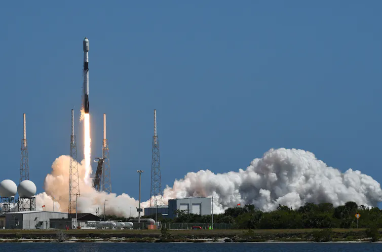 A rocket taking off.