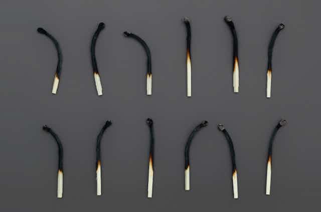 Burned matches in a row.