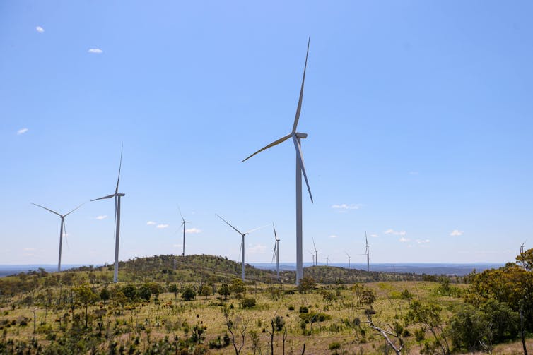 wind turbines on hillside