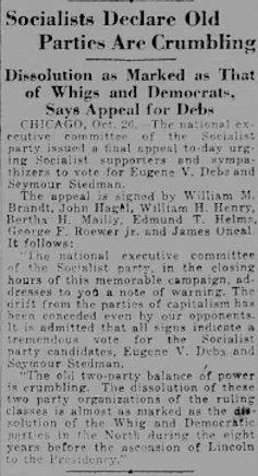 A vintage newspaper clipping with the headline 'Socialists Declare Old Parties Are Crumbling.'