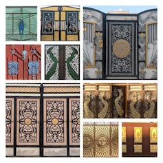 A collage of nine different ornamental gates