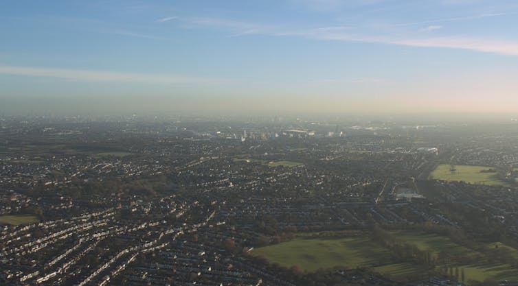 Aerial footage of London from the film.