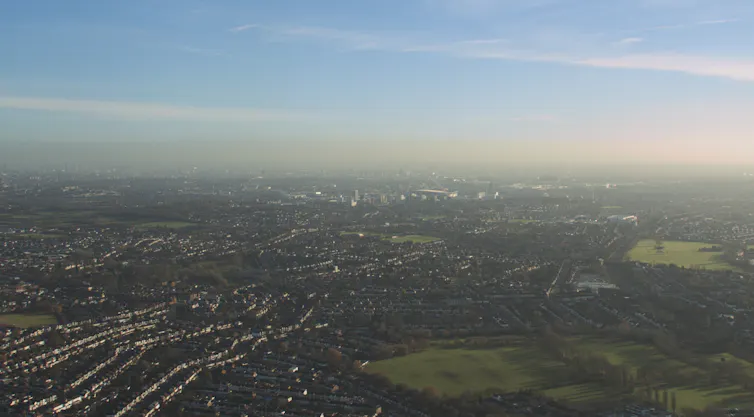 Aerial footage of London from the film.