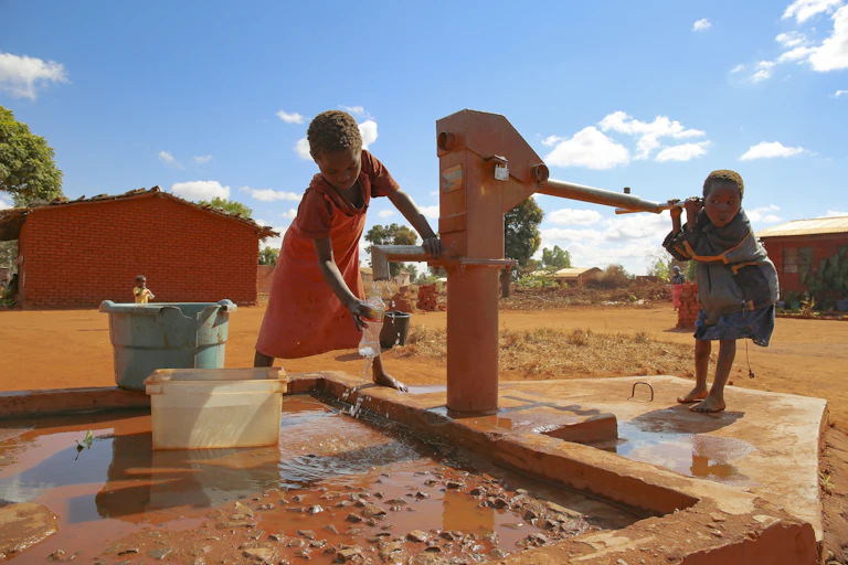 Children using water well