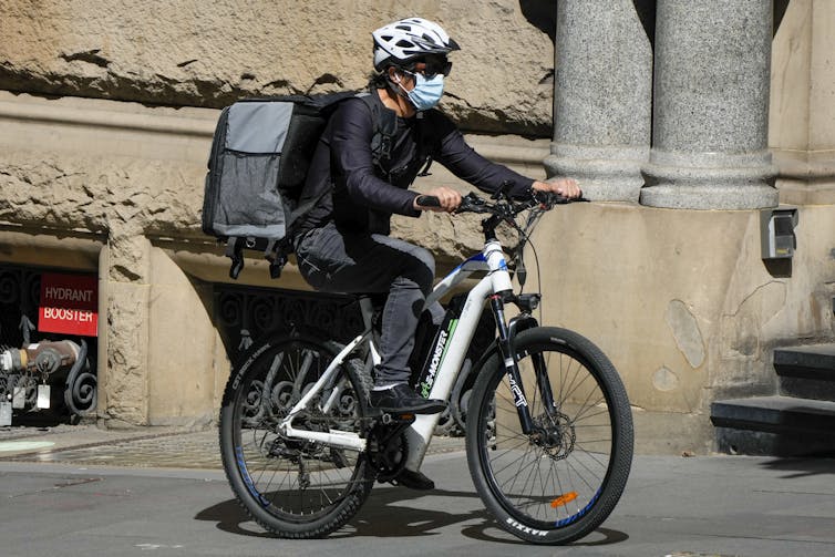 A food delivery rider in Sydney, October 2021.