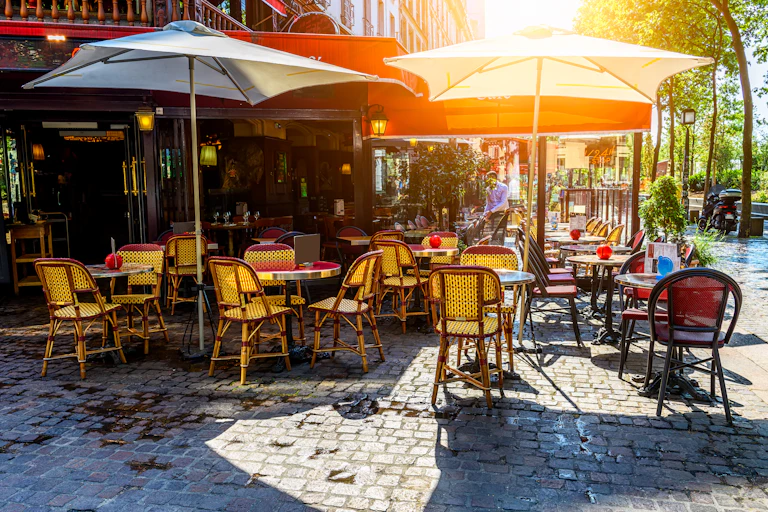 Outdoor seating at cafe.