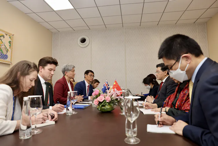 Australia's Foreign Minister Penny Wong meets China's Foreign Minister Qin Gang at the G20 summit in New Delhi, India, March 2 2023.