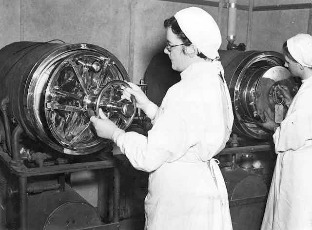 Women using hospital machinery