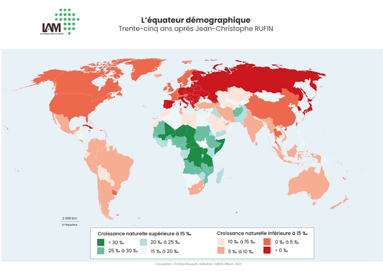 Carte du monde de la croissance démographique en 2022