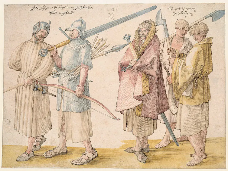 Five Irish soldiers depicted in their armour.