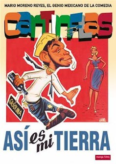 Póster de una película con un dibujo del personaje de Cantinflas en grande.
