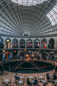 Shops inside the round Leeds Corn Exchange building