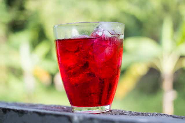 Drink of cranberry juice with ice
