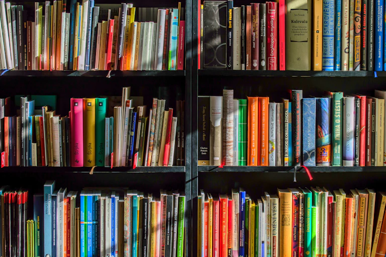 Books and reports on a shelf.