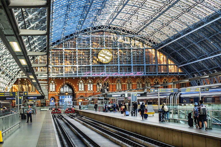 A wide shot of St Pancras station.
