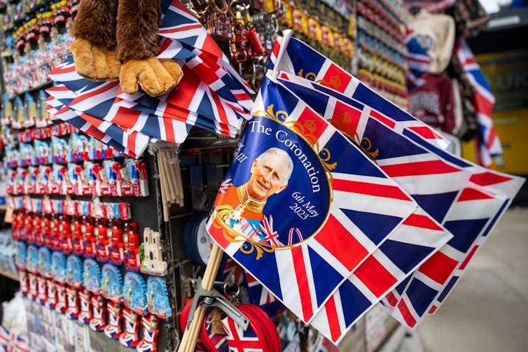 Coronation related souvenirs for sale in Oxford Street