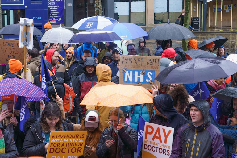 Doctors gather at picket line.