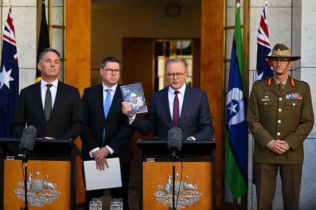 Albanese at a press conference for the Defence Strategic Review
