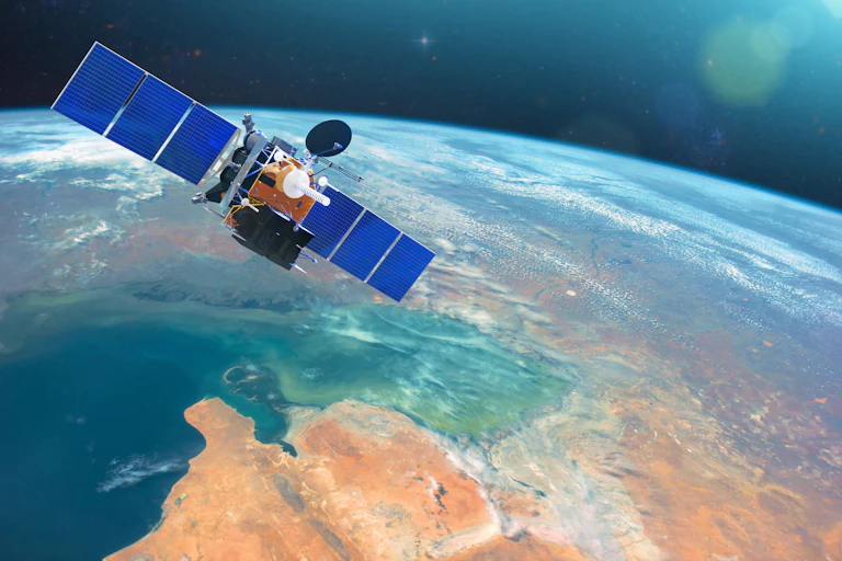 Space communications satellite in low orbit around the Earth.