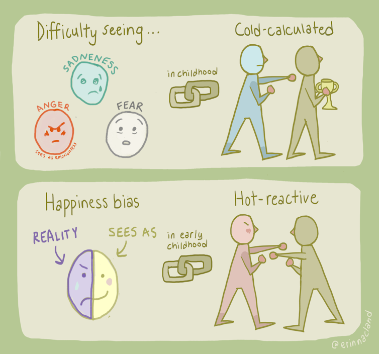 A drawing depicting cold-calculated and hot-reactive aggression types in children