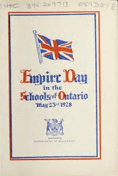 A brochure with the union jack flag on the front that says 'Empire Day'