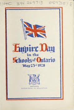 A brochure with the union jack flag on the front that says 'Empire Day'