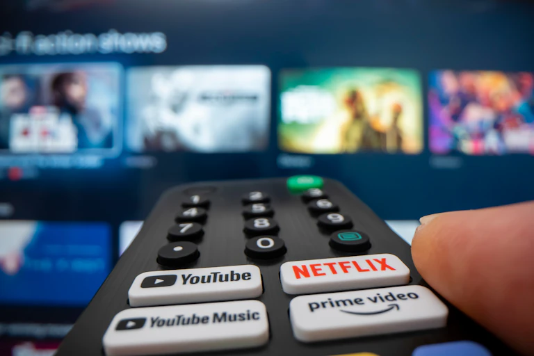 TV remote with YouTube, Netflix and Prime buttons