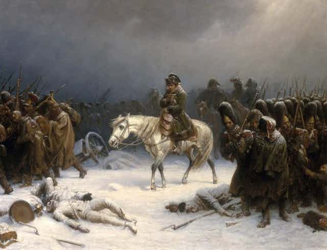 Napoleon retreating from Russia.
