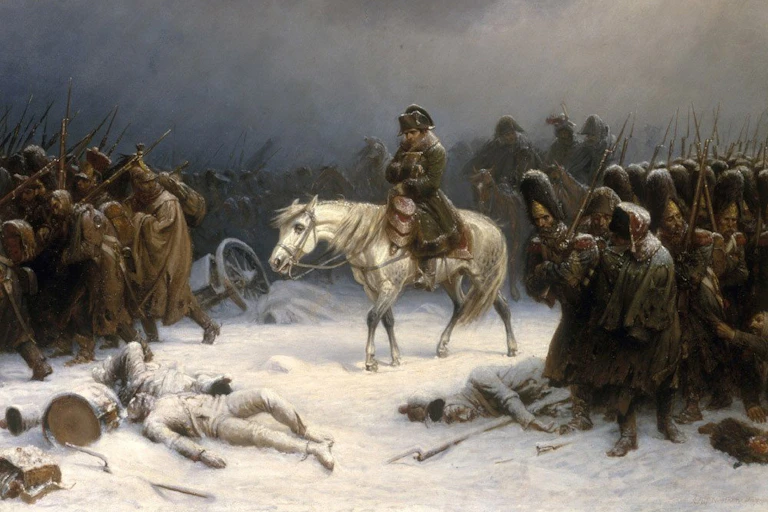 Napoleon retreating from Russia.