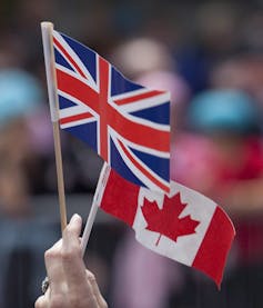 The Canadian flag seen with the Union Jack