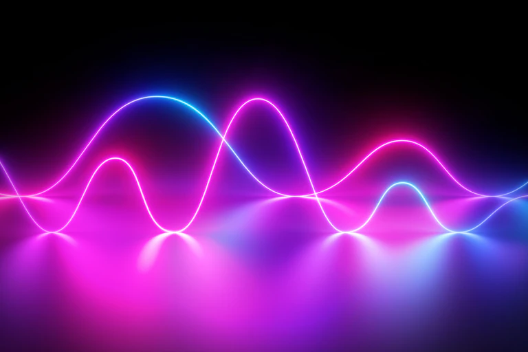 Wavy lines illuminated in purple and blue