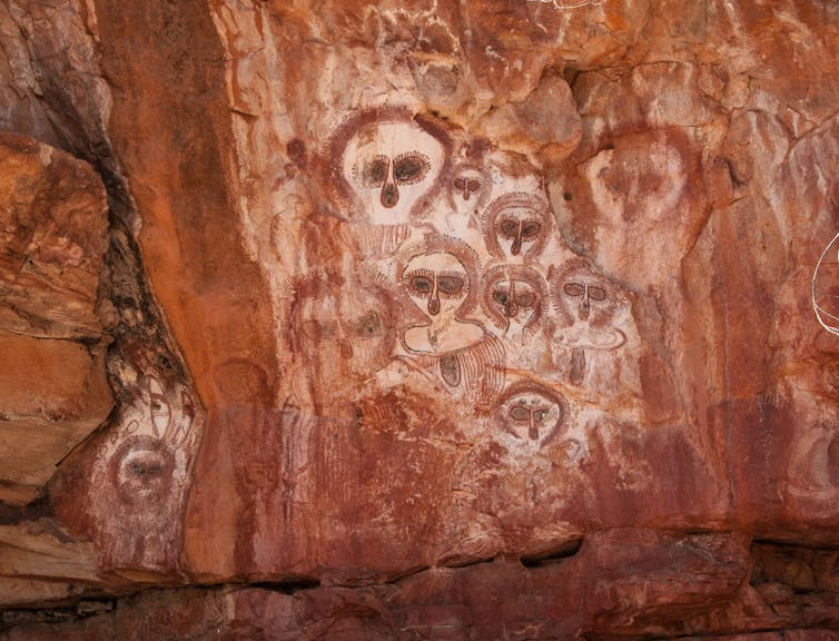 Wandjina rock art near the Barnett River, in the Kimberley, north Western Australia.