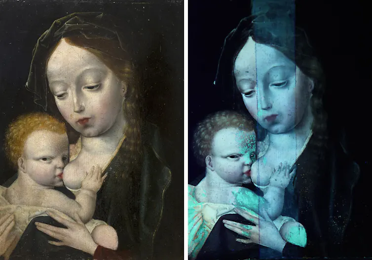 Deux comparaisons d’un tableau : le tableau réel et l’étude aux ultraviolets
