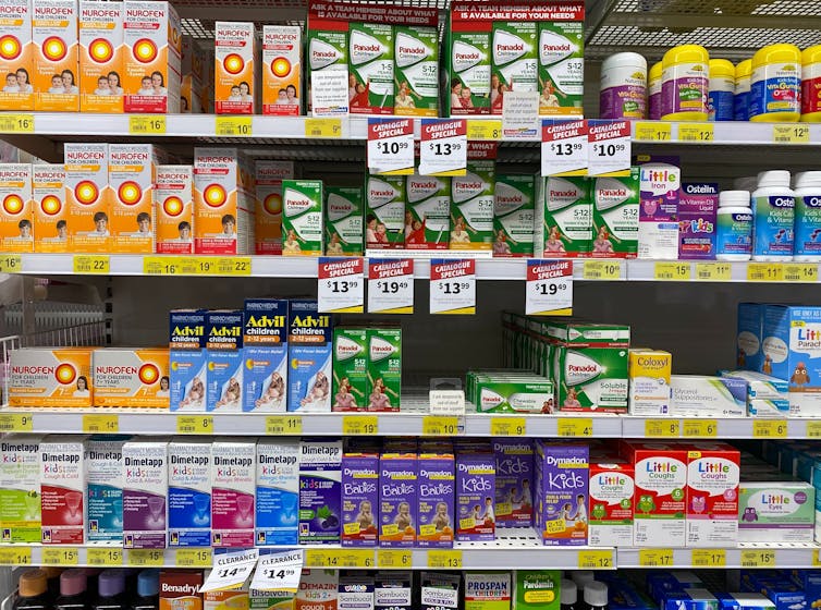 shelf of common medicines