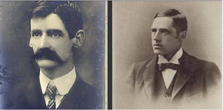 Historical photos of poets Henry Lawson (left) and “Banjo” Paterson