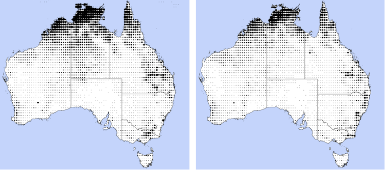 Map showing hotspot counts for the first and second decade of the past 20 years