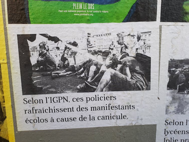 Affiche sur un mur du XXᵉ arrondissement de Paris mettant en cause l’IGPN