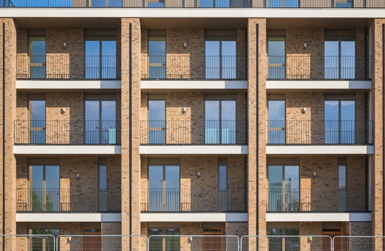 Balconies on the exterior of a new build apartment building in London