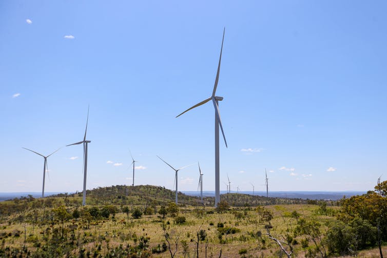 wind turbines on a hill