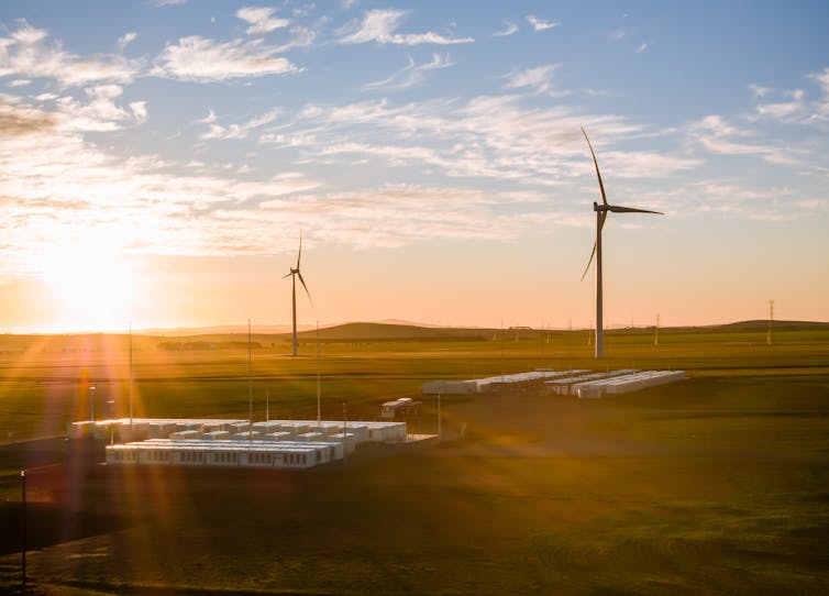 large battery and wind turbines