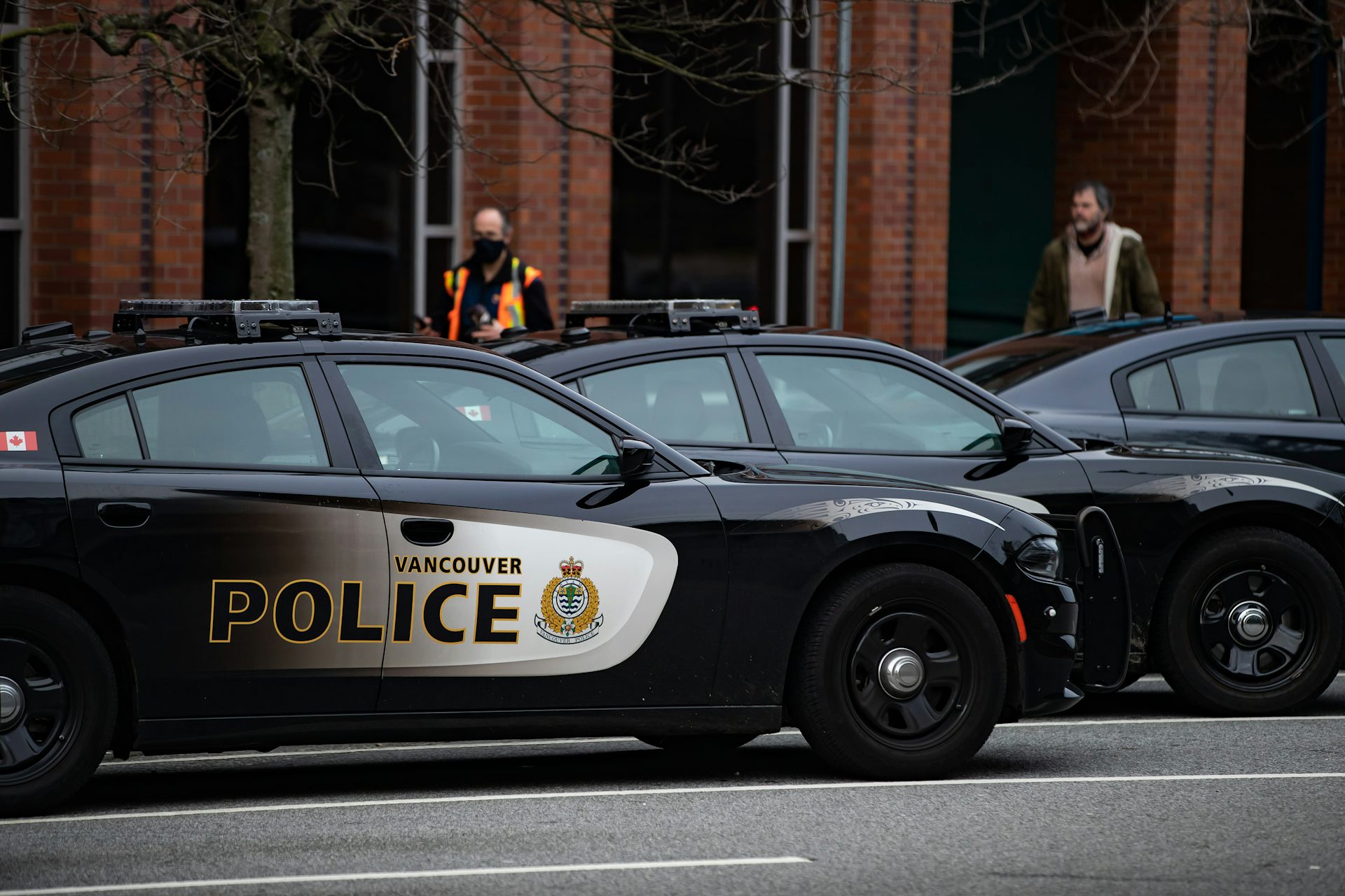 A Vancouver police cruiser on a city street.