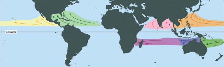 Map showings location of storm formation and direction of movement.