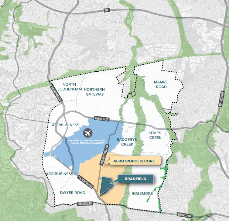 Map of Western Sydney Airport and Bradfield City