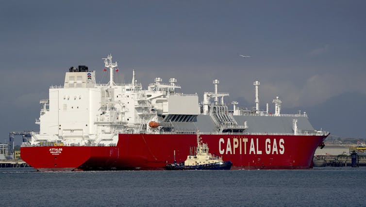 The LNG (liquefied natural gas) ship, Attalos, arrives at the Isle of Grain terminal, east of London, after travelling from Australia
