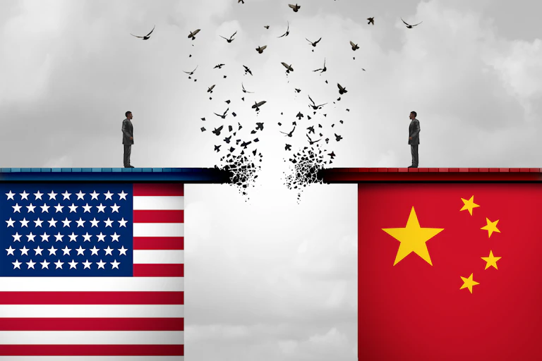 picture of broken bridge connecting the US and China