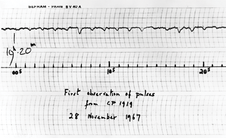 A chart recorder image of the first pulsar