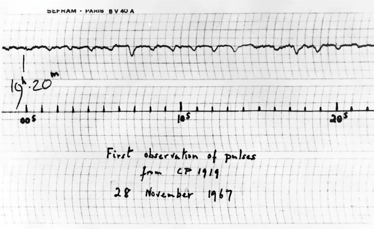 A chart recorder image of the first pulsar