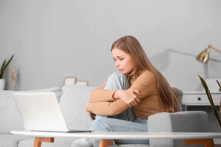 Young woman on video call