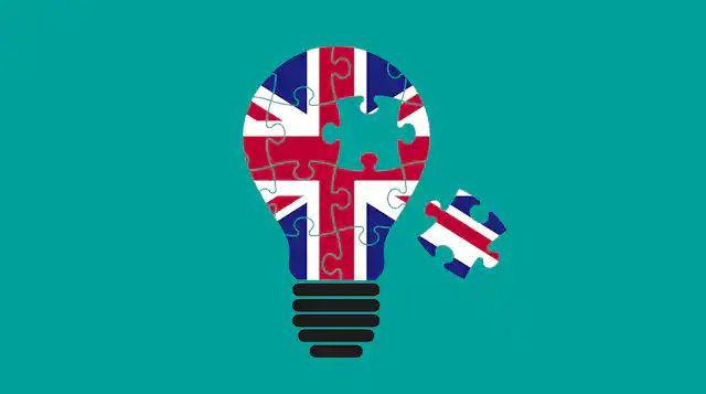 British flag lightbulb with jigsaw piece missing.