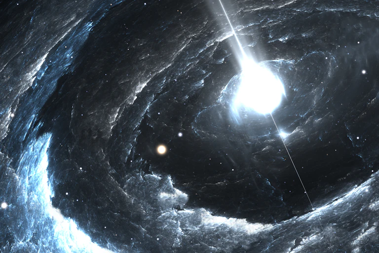 Bright shining object at centre of galactic cloud